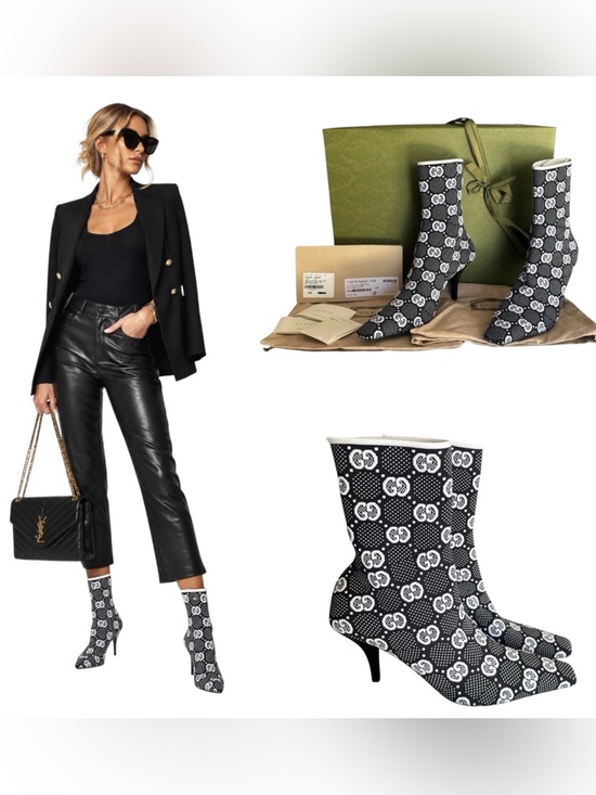 Gucci Shoes - Gucci Technical GG Logo Jersey Knit Heeled Boots